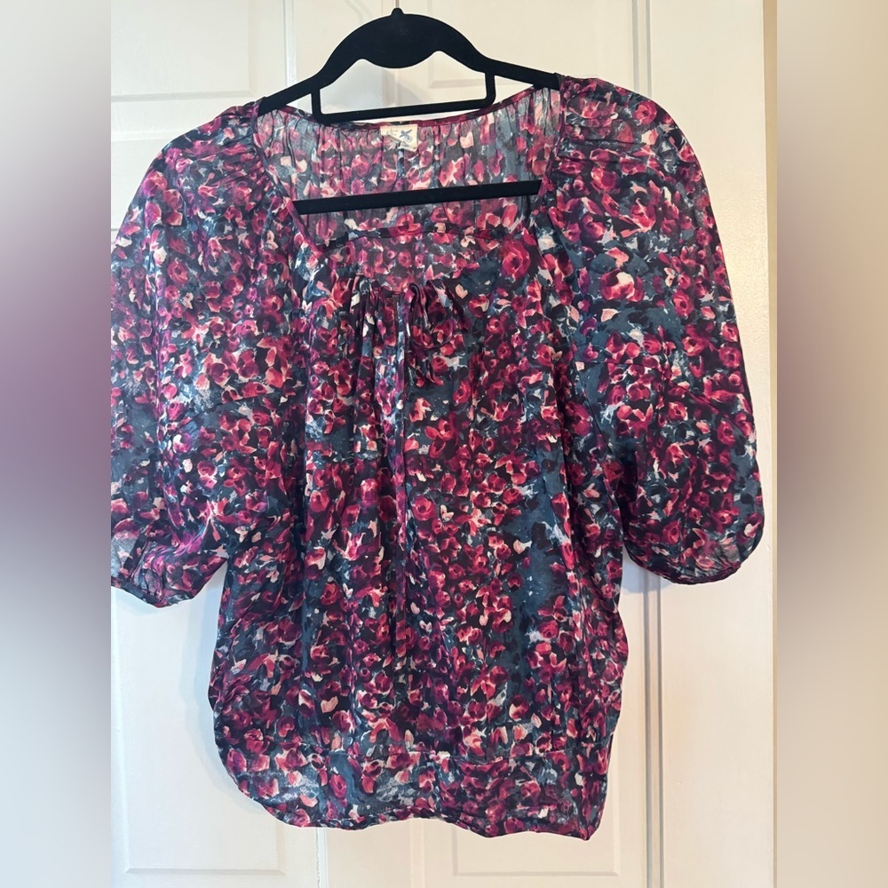 Anthropologie edmé & esyllte Floral Cotton Blouse Size 8 Puff Sleeve - Picture 2 of 9